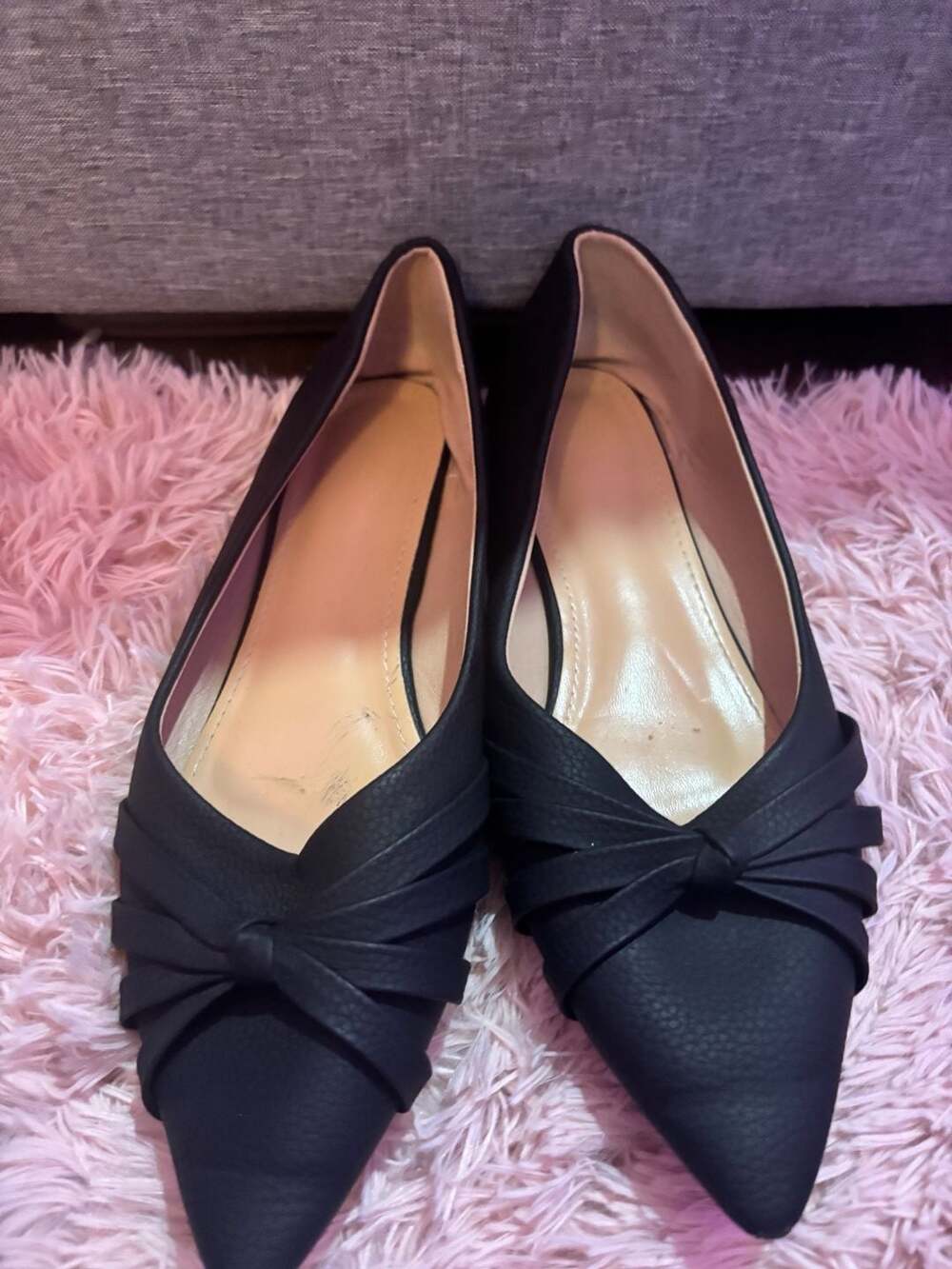 Black Pointed Toe Bow Flats Size 43